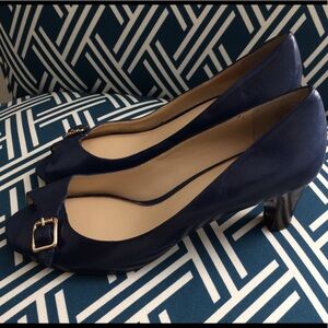Ralph Lauren LEATHER Navy Peep-toe  Heels